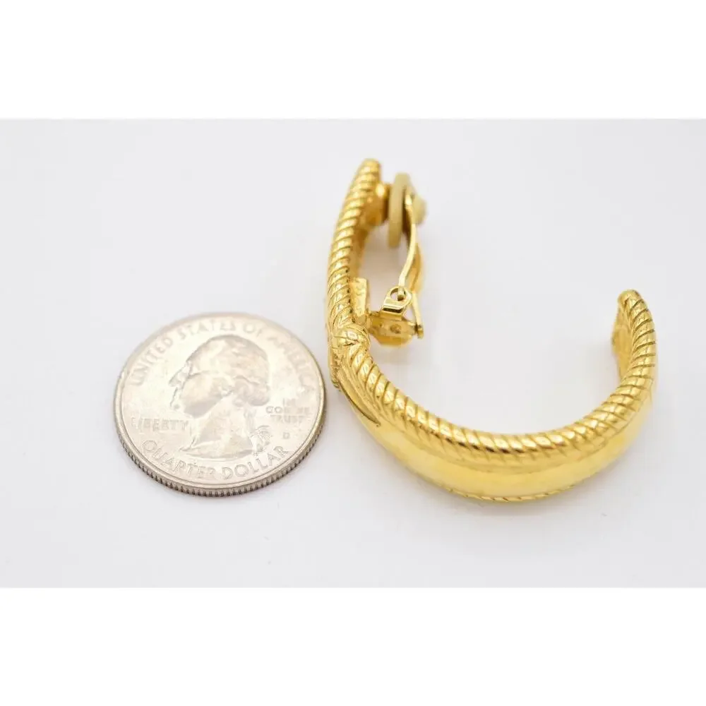 Givenchy Vintage Clip Pm Earrings Chunky Hoop Gold Logo Letters Signed 80s BinAB - Picture 11 of 11